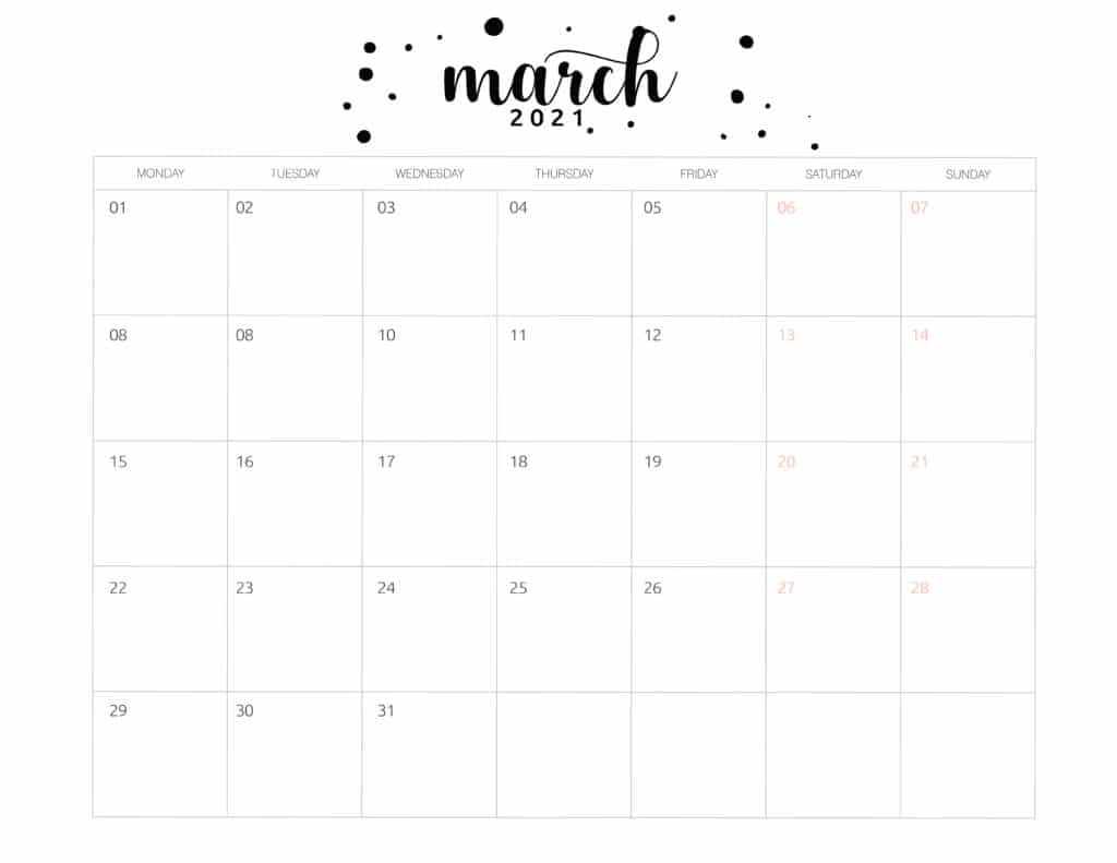 Free Printable 2021 Calendar Brush Art - World Of Printables