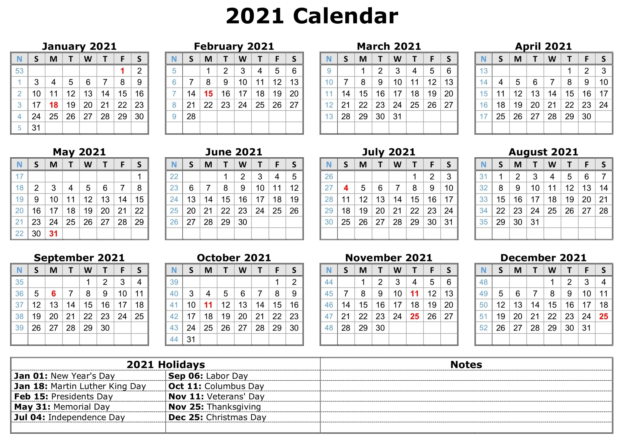 Free Printable 2021 Monthly Calendar With Holidays