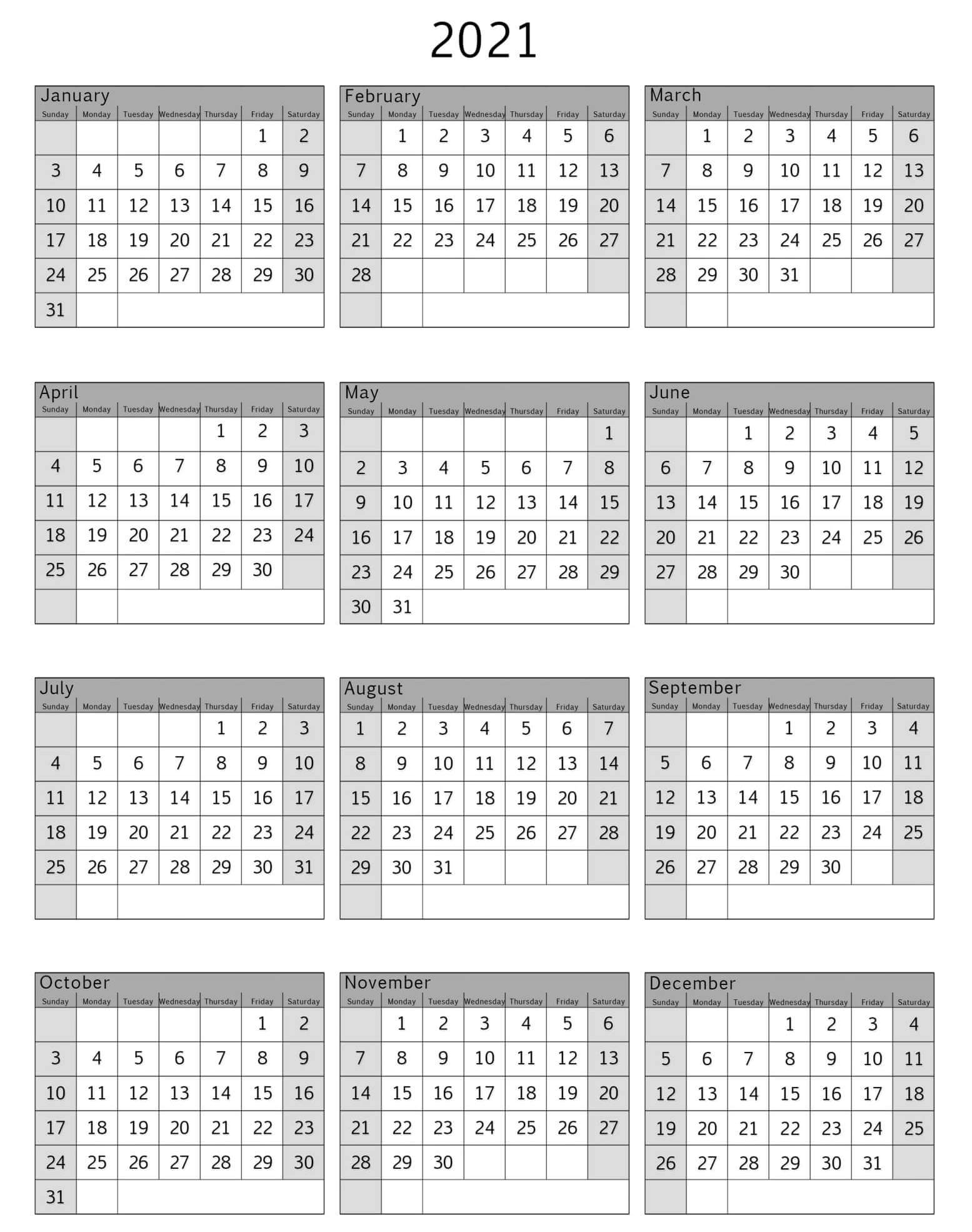 Full Year Printable Calendar 2021 With Notes - Set Your