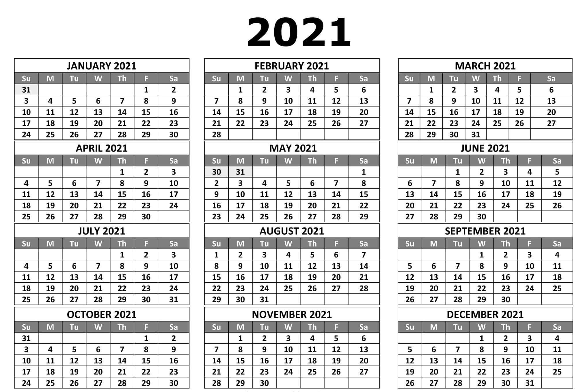 Full Year Printable Calendar 2021 With Notes - Set Your