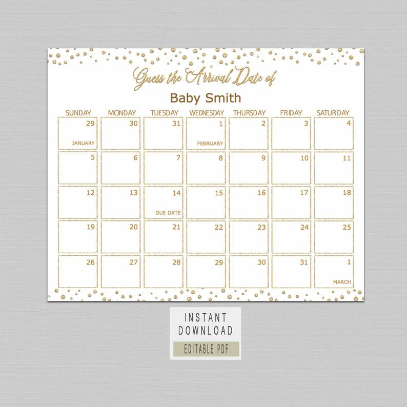 Guess Baby Birthday Calendar Guess The Due Date Game Gold
