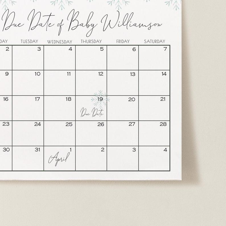 Guess Due Date Calendar Snowflake Baby Shower Gender