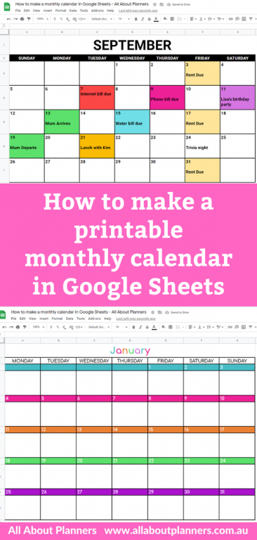 How To Make A Monthly Calendar Printable Using Google