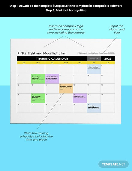 Hr Training Calendar Template - Pdf | Word (Doc) | Excel