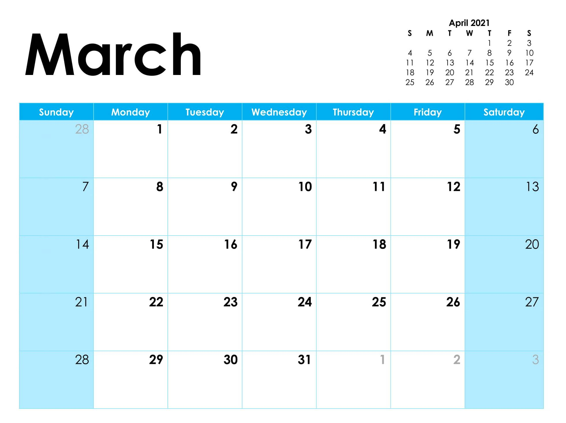 March 2021 Calendar With Holidays Us Uk Canada Template