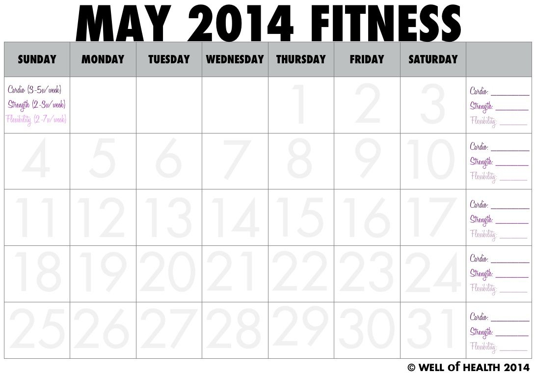 Mayworkout May 2014 Printable Fitness Calendar | Workout