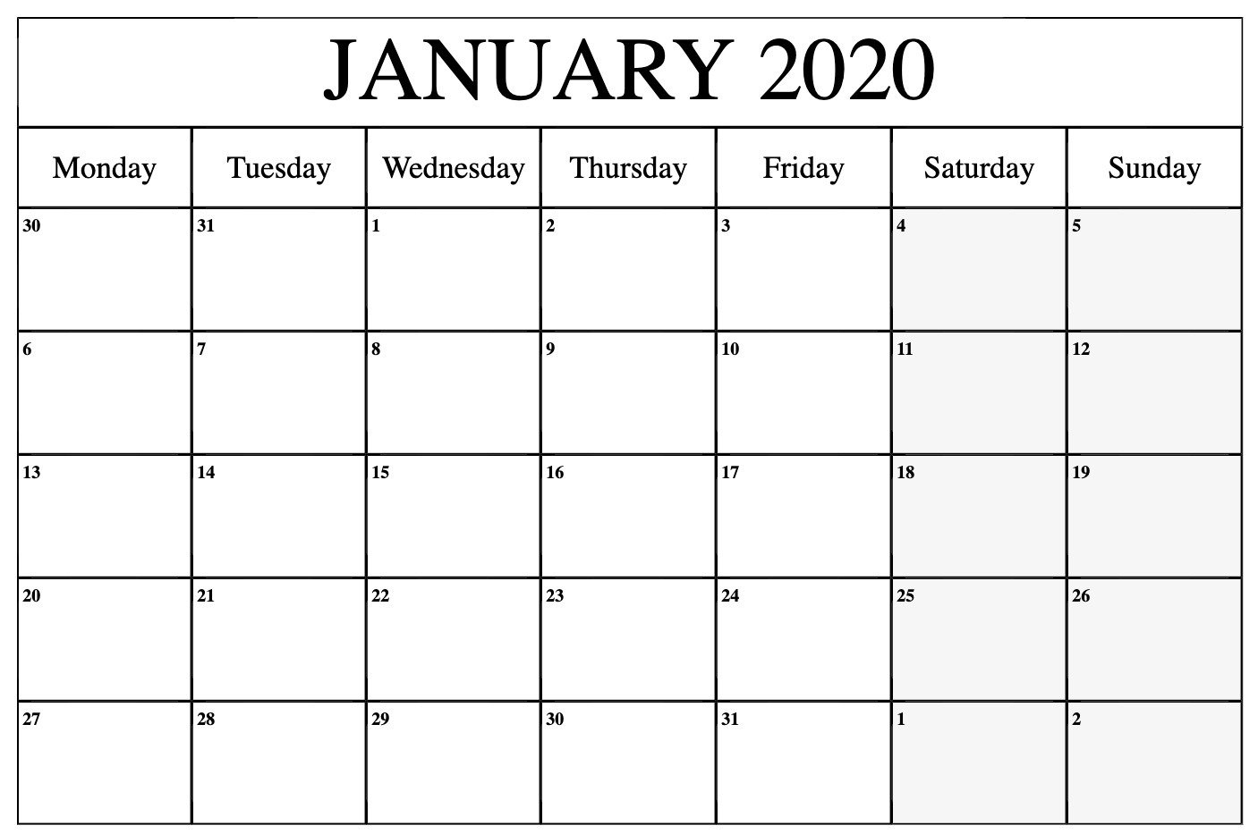 Blank Calendar Template Monday Thru Sunday Calendar Template 2022