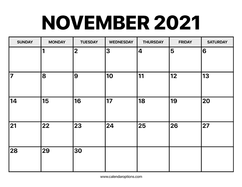 November Calendar 2021 - Calendar Options