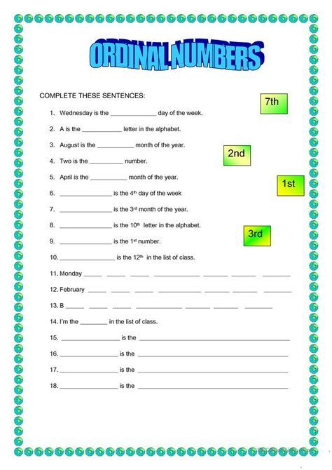 Ordinal Numbers | Ordinal Numbers, Number Worksheets