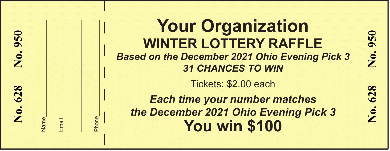 Pick 3 Lottery Fundraiser Tickets | Calendar Template 2020