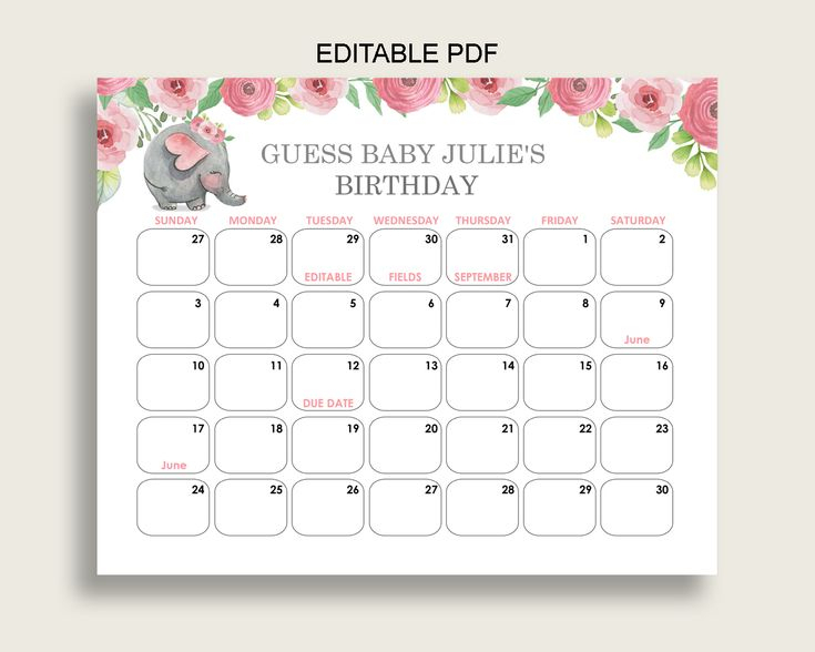 Pink Grey Guess Baby Due Date Calendar Game Printable