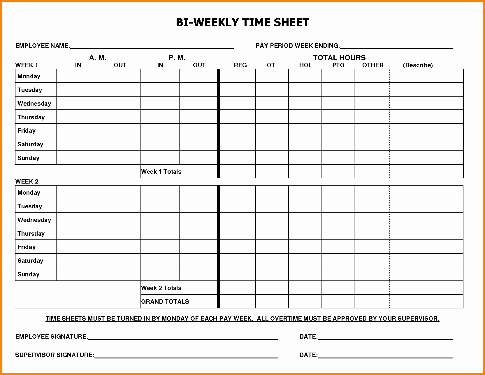 Printable Blank Bi-Weekly Employee Schedule | Free