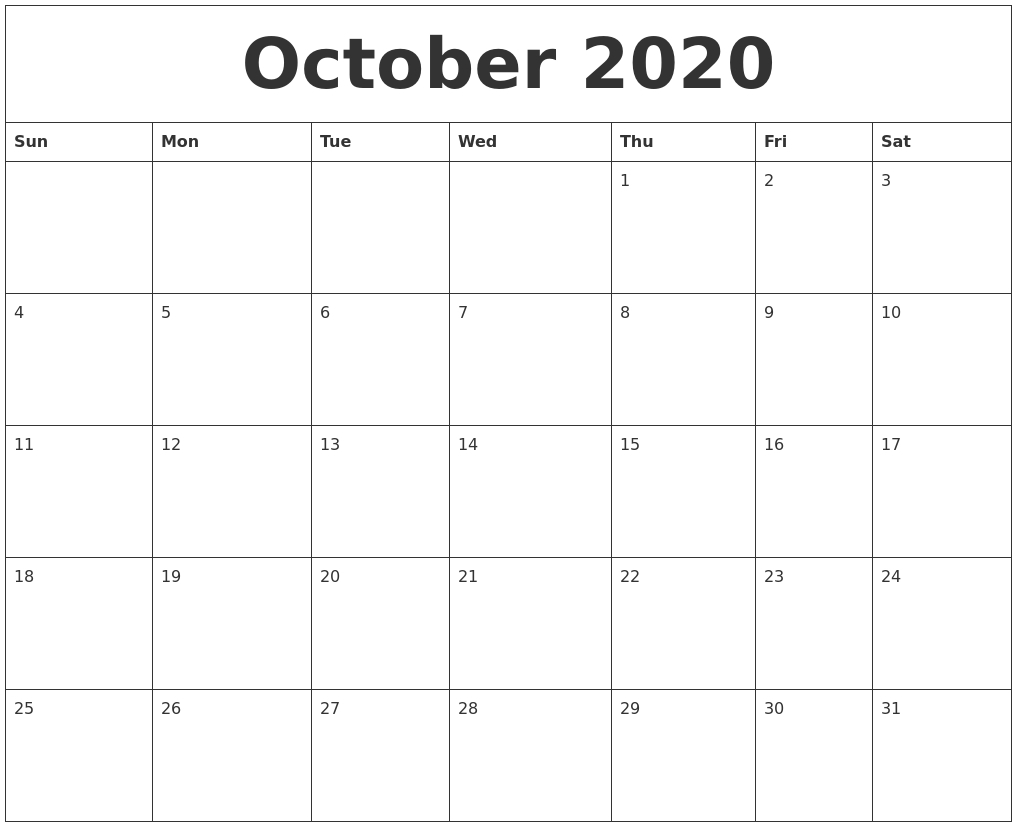 Printable Calendar With Big Blocks | Calendar Template 2021