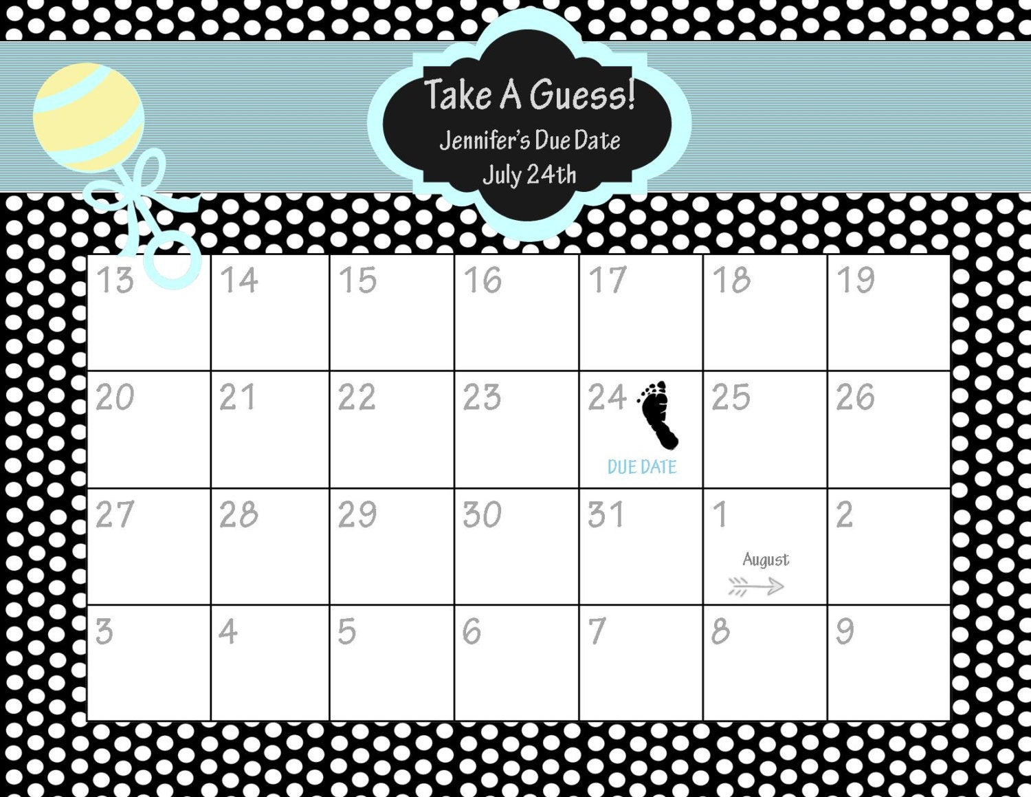 Printable Due Date Calendar // Baby Shower Game // By