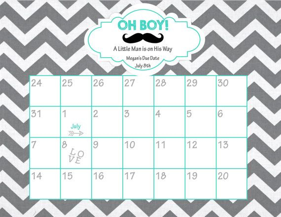 Printable Due Date Calendar // Baby Shower Game // Guess