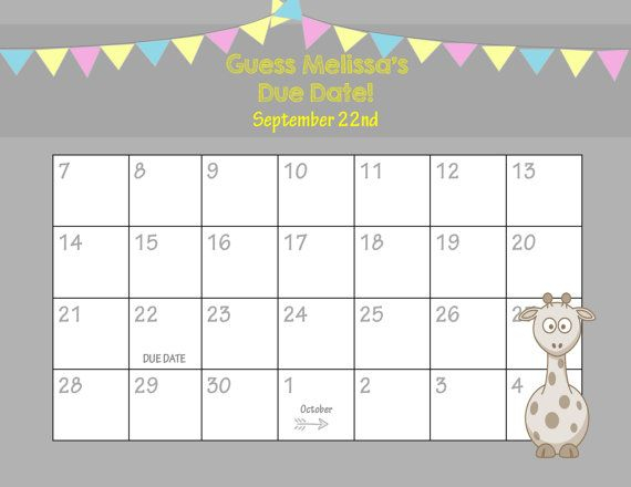 Printable Due Date Calendar // Baby Shower Game // Guess