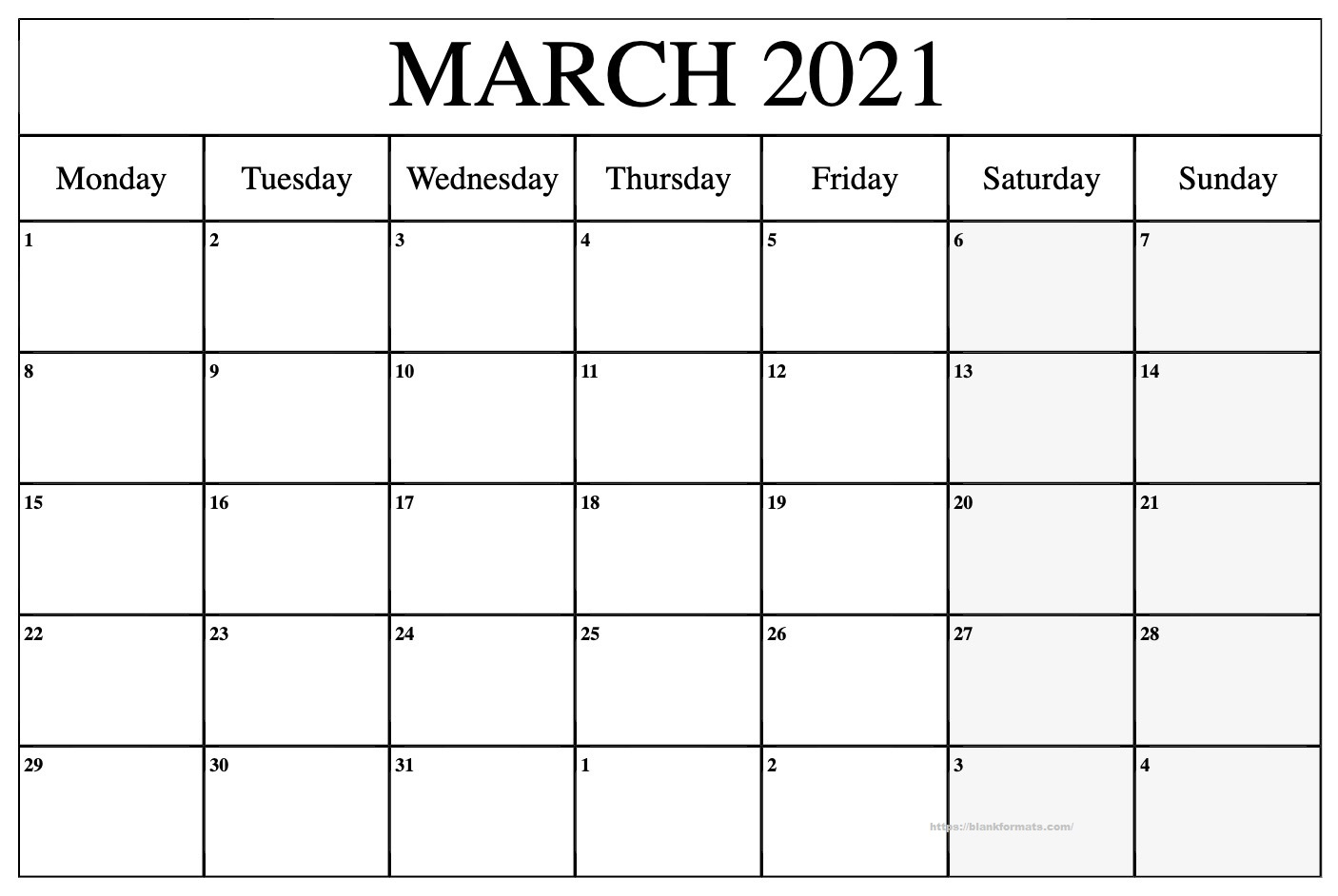 Printable March 2021 Calendar - Pdf, Word, Excel Sheet