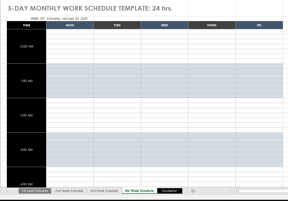 Printable Monthly Employee Schedule Templates - Time Clock