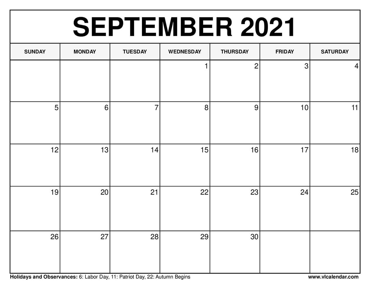 Printable September 2021 Calendar Templates With Holidays