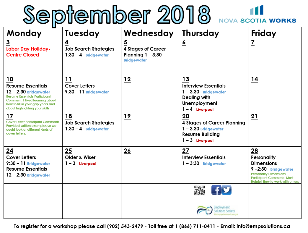Queens County Community: September Calendar At Employment