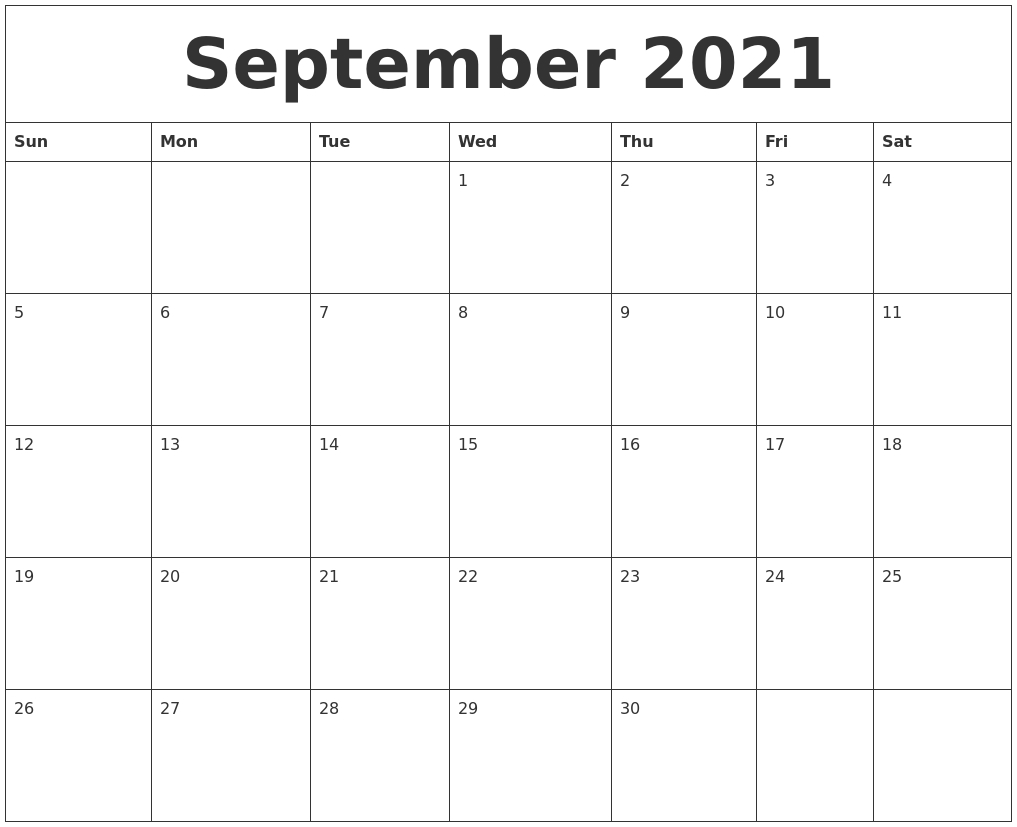 September 2021 Create Calendar