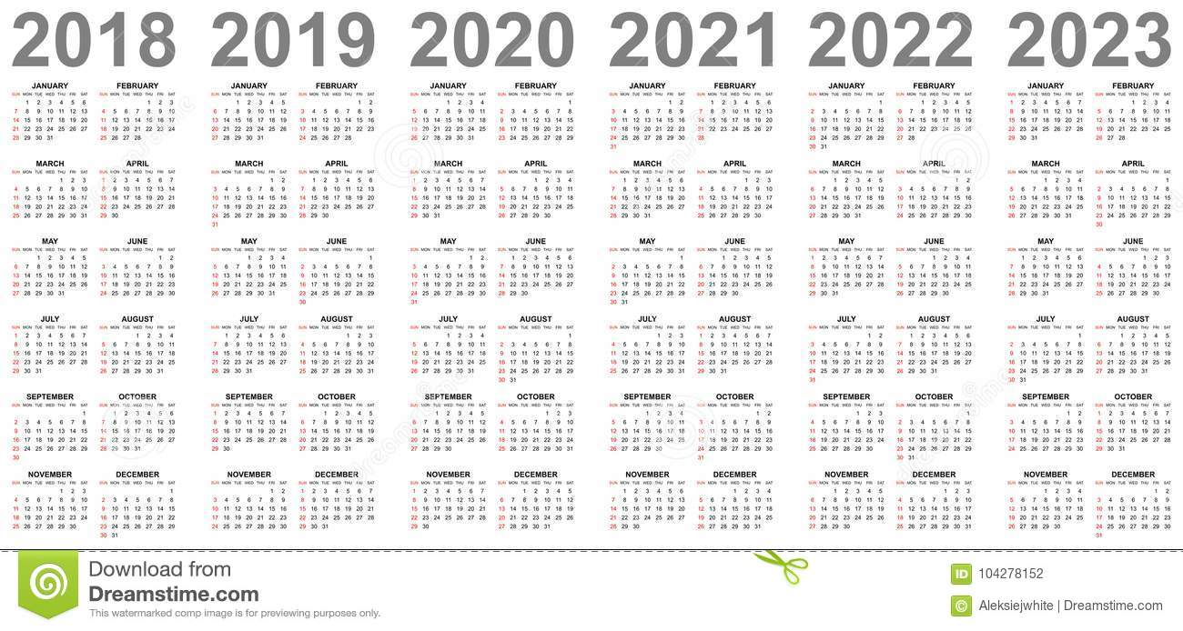 Simple Calendars For Years 2018 2019 2020 2021 2022 2023