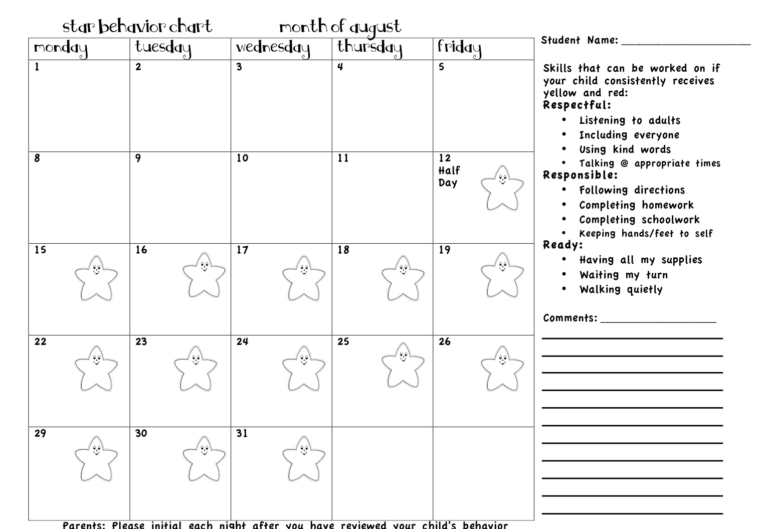 Tattling To The Teacher: Behavior Calendars!!