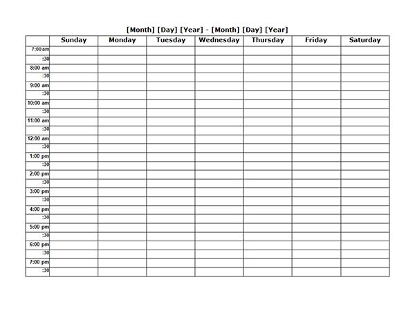 Weekly Blank Calendar Landscape - Free Printable Templates