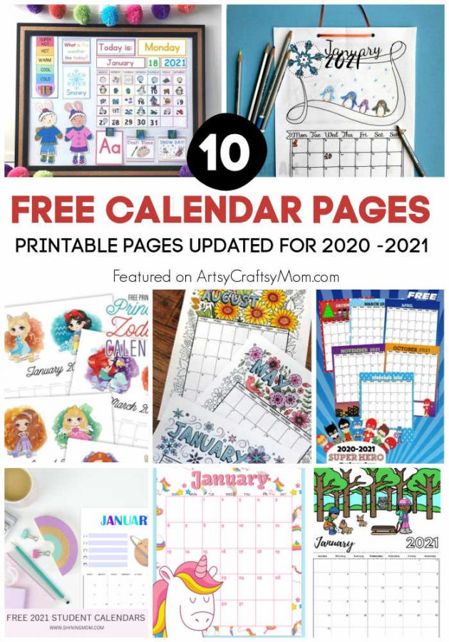 10 Free Printable Calendar Pages For Kids For 2020/2021