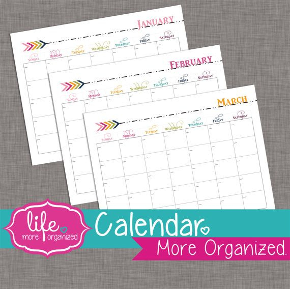 12 Month Landscape Calendar - Fill In The Dates - Digital