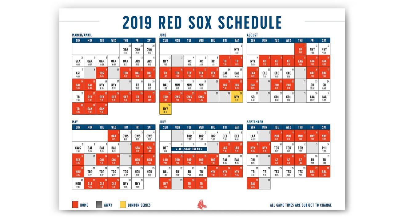 2019 Regular Season Printable Schedule | Boston Red Sox