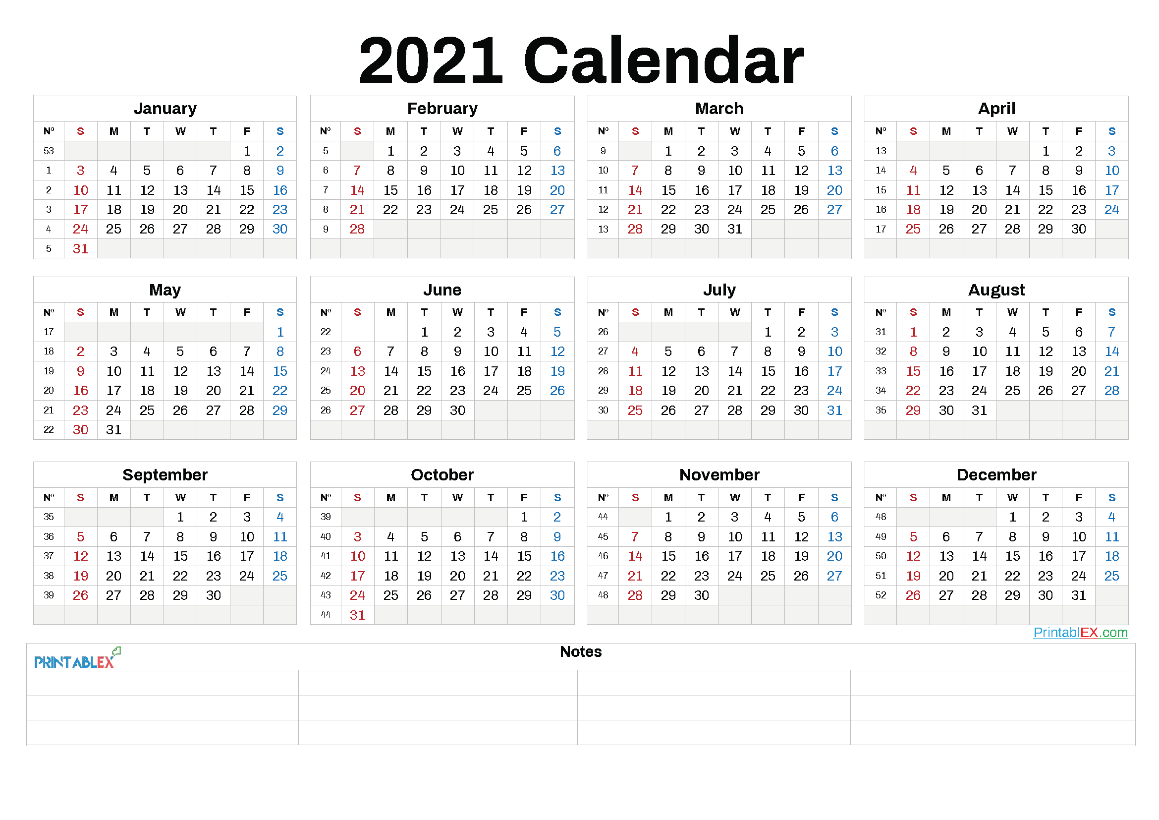 2021 Annual Calendar Printable | 2021 Printable Calendars