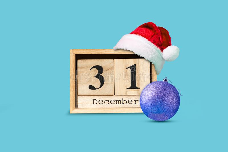 31 December Calendar Of Wooden Blocks, Santa Hat