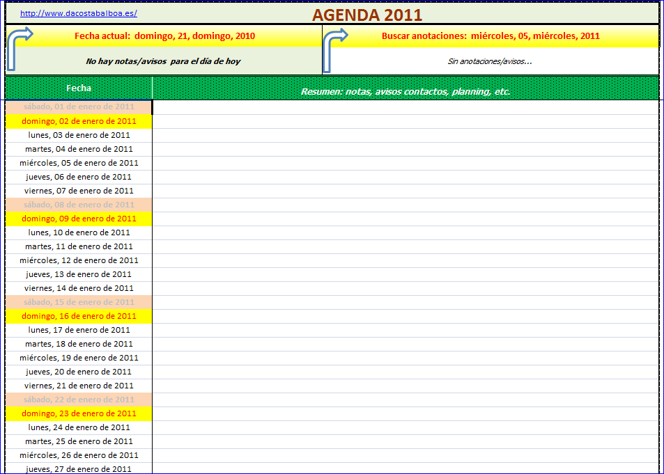 Agenda 2011 En Excel