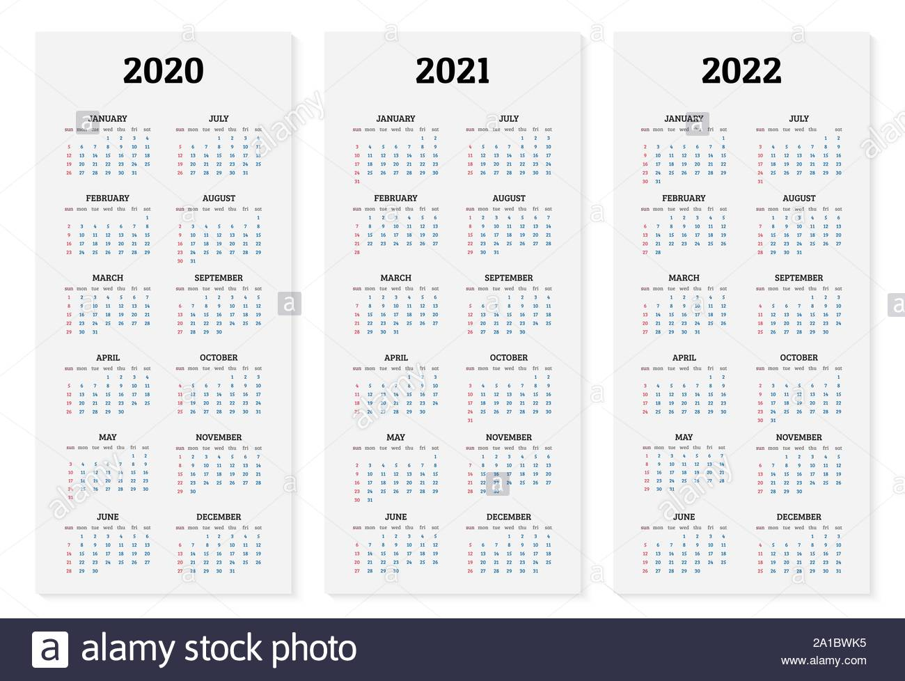 Annual Calendar 2020, 2021 And 2022 Template Vector