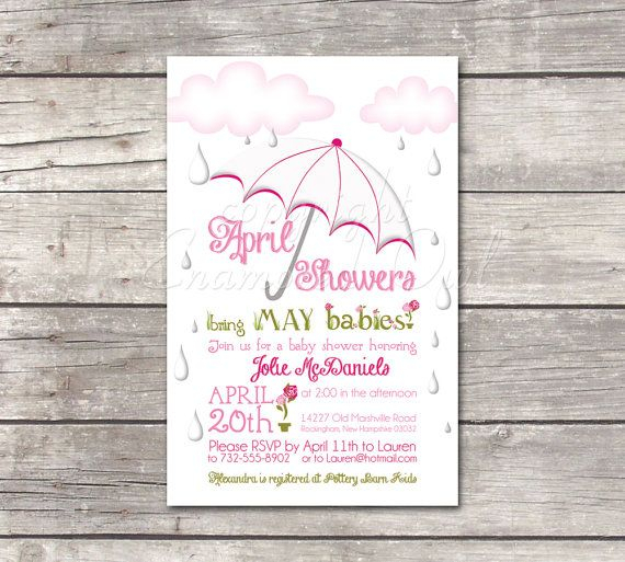 April Showers May Due Date Pink &amp; Green Baby Shower By