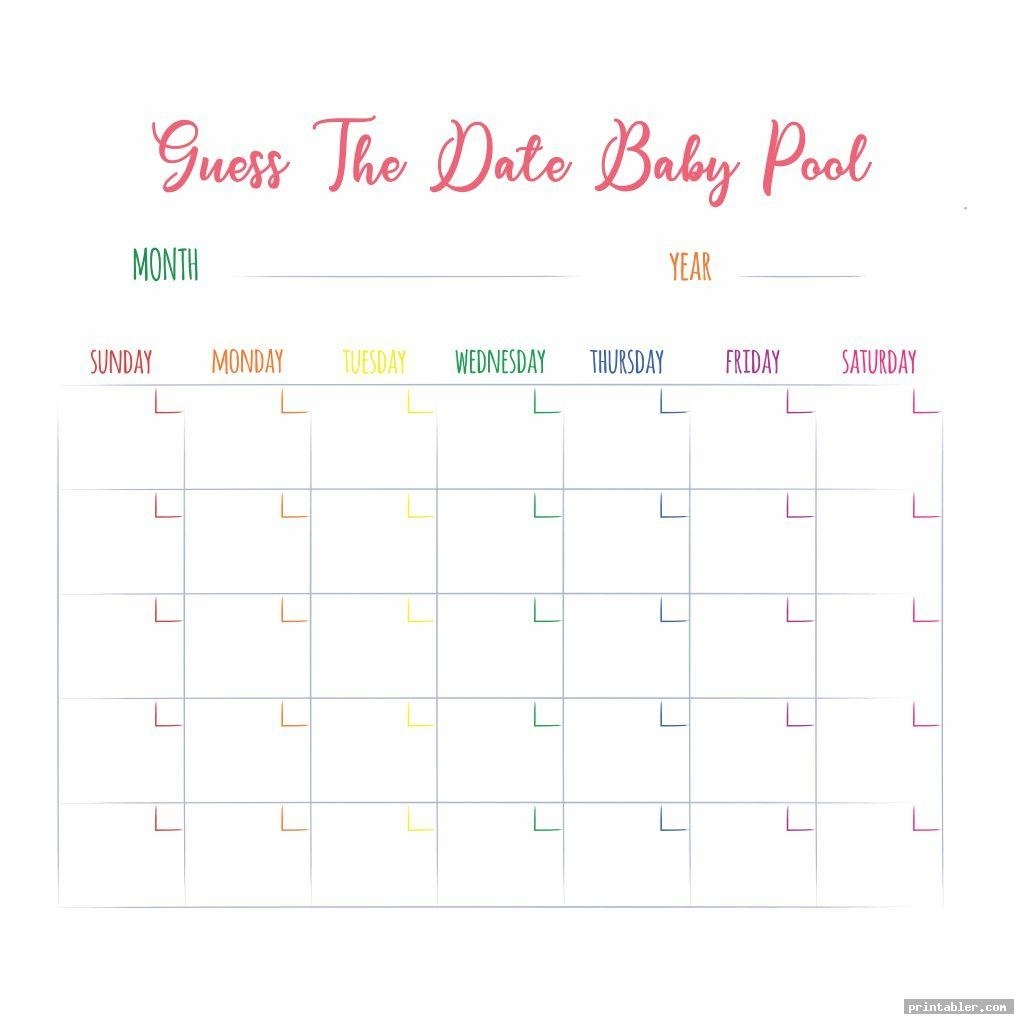 Baby Due Guess Calander Print Template | Calendar Template