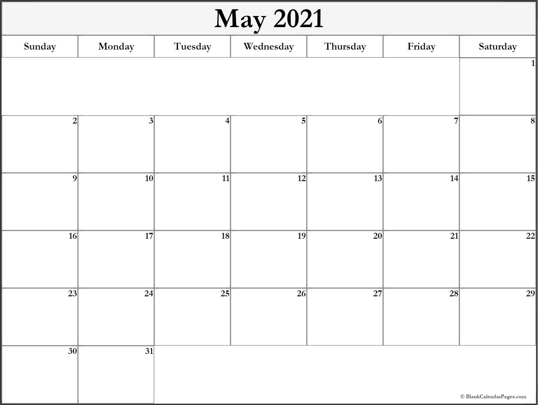 Blank May 2021 Calendar - Calendar 2020