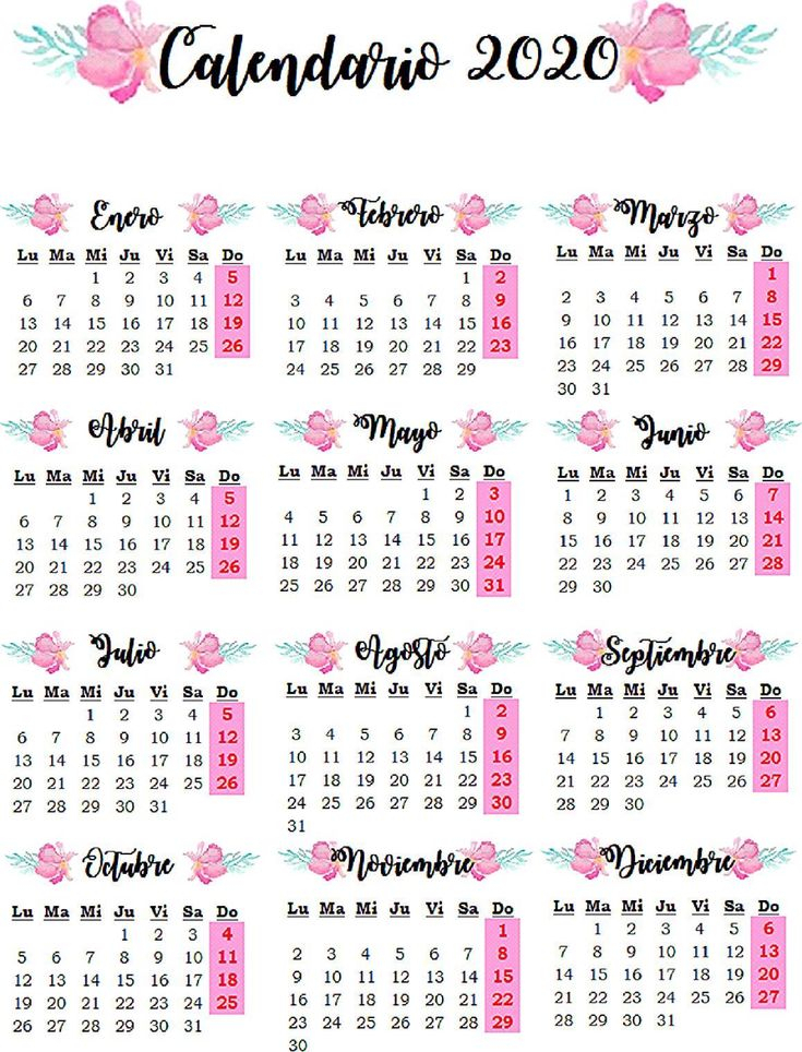 Calendario 2020 | Calendario Para Imprimir Gratis, Planner
