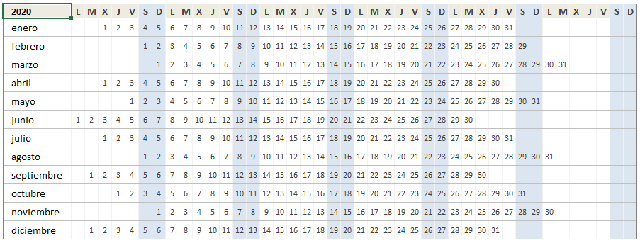 Calendario 2020 En Excel • Excel Total