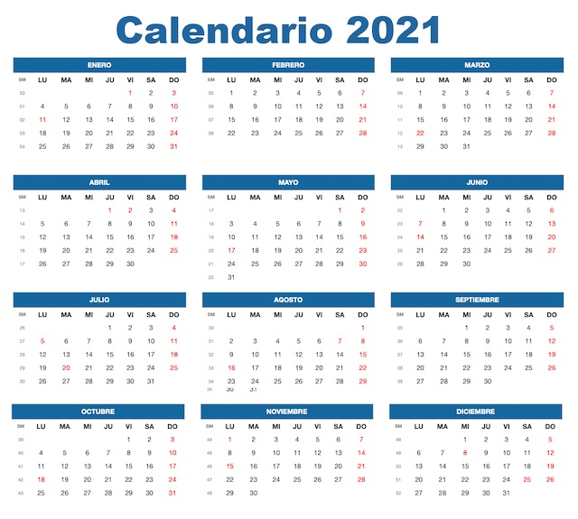 Calendario 2021 De Colombia | Festivos 2021