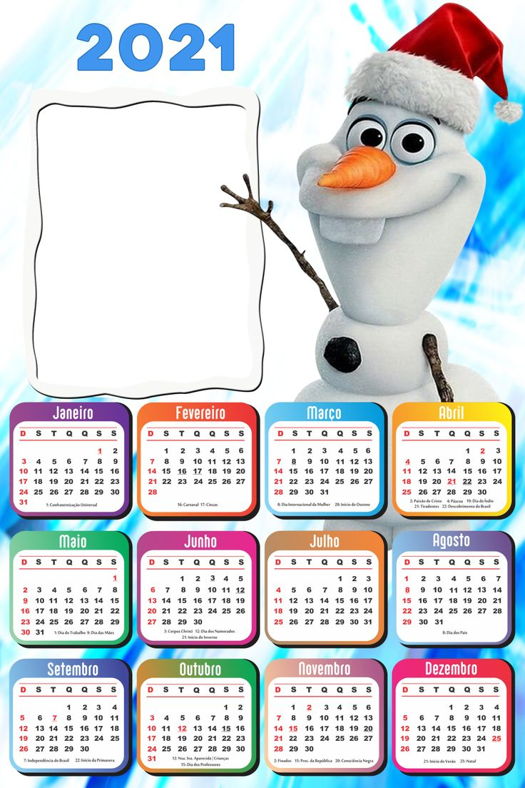 Calendário 2021 Olaf Boneco De Neve Png | Imagem Legal