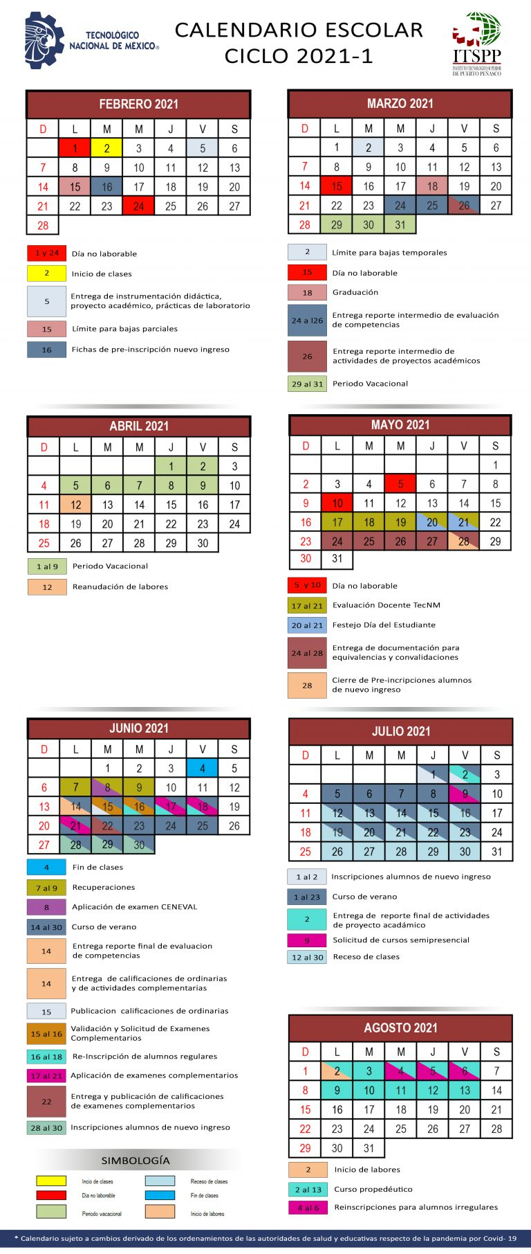 Calendario Escolar Ciclo Escolar 2021-1