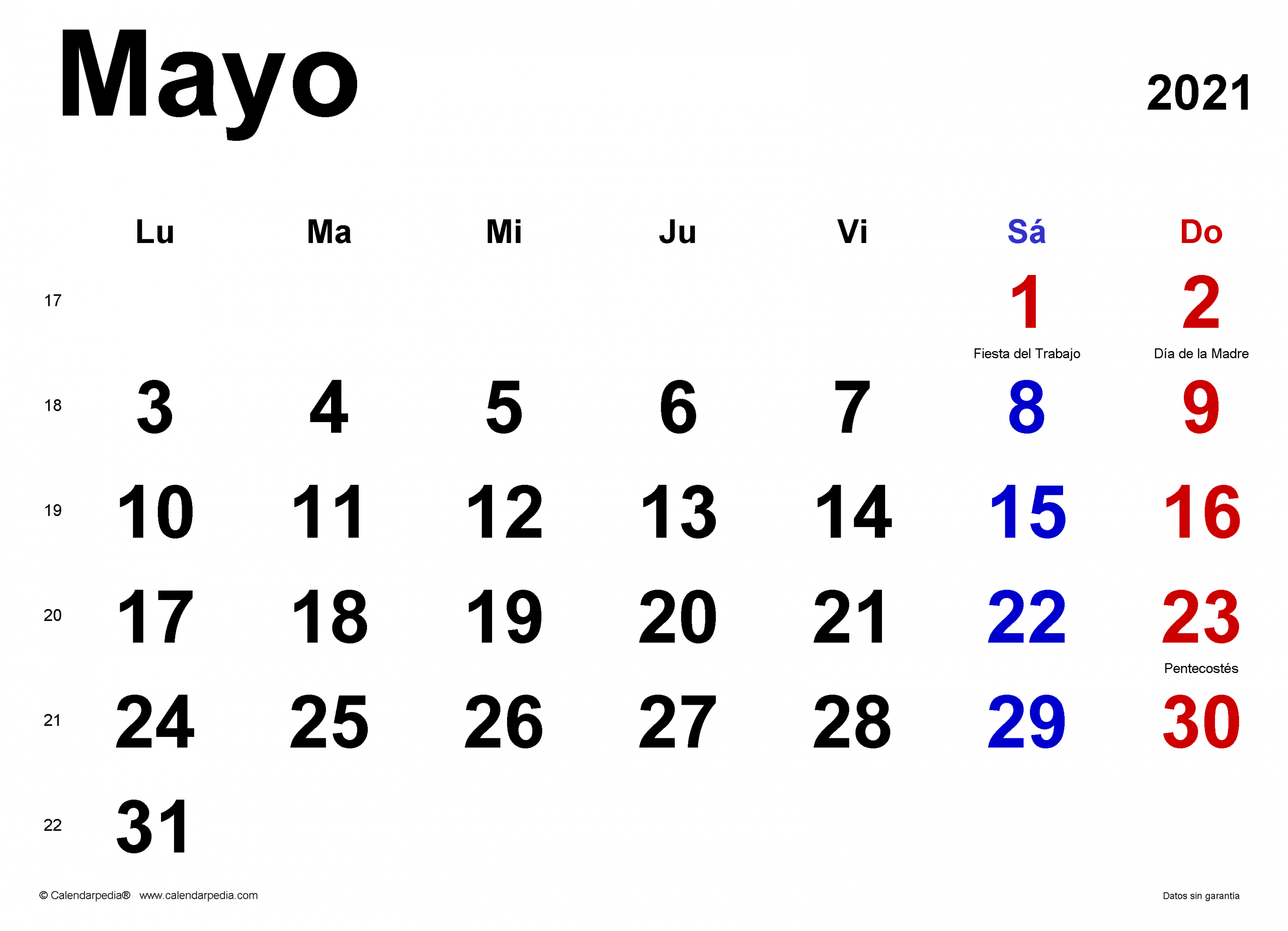 Calendario Mayo 2021 - Calendarpedia