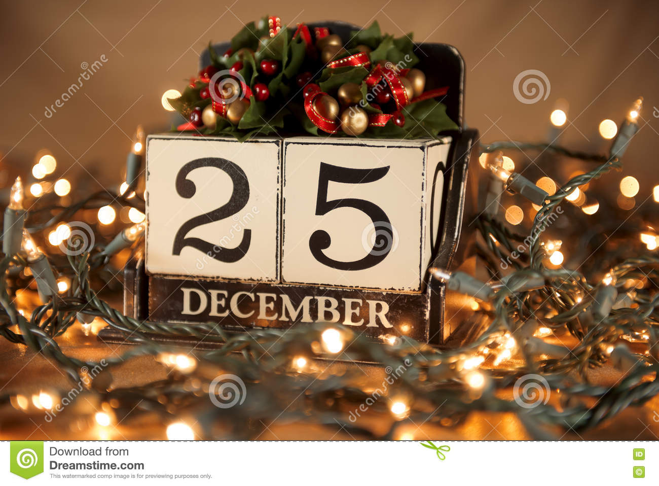 Christmas Calendar With 25Th December On Wooden Blocks