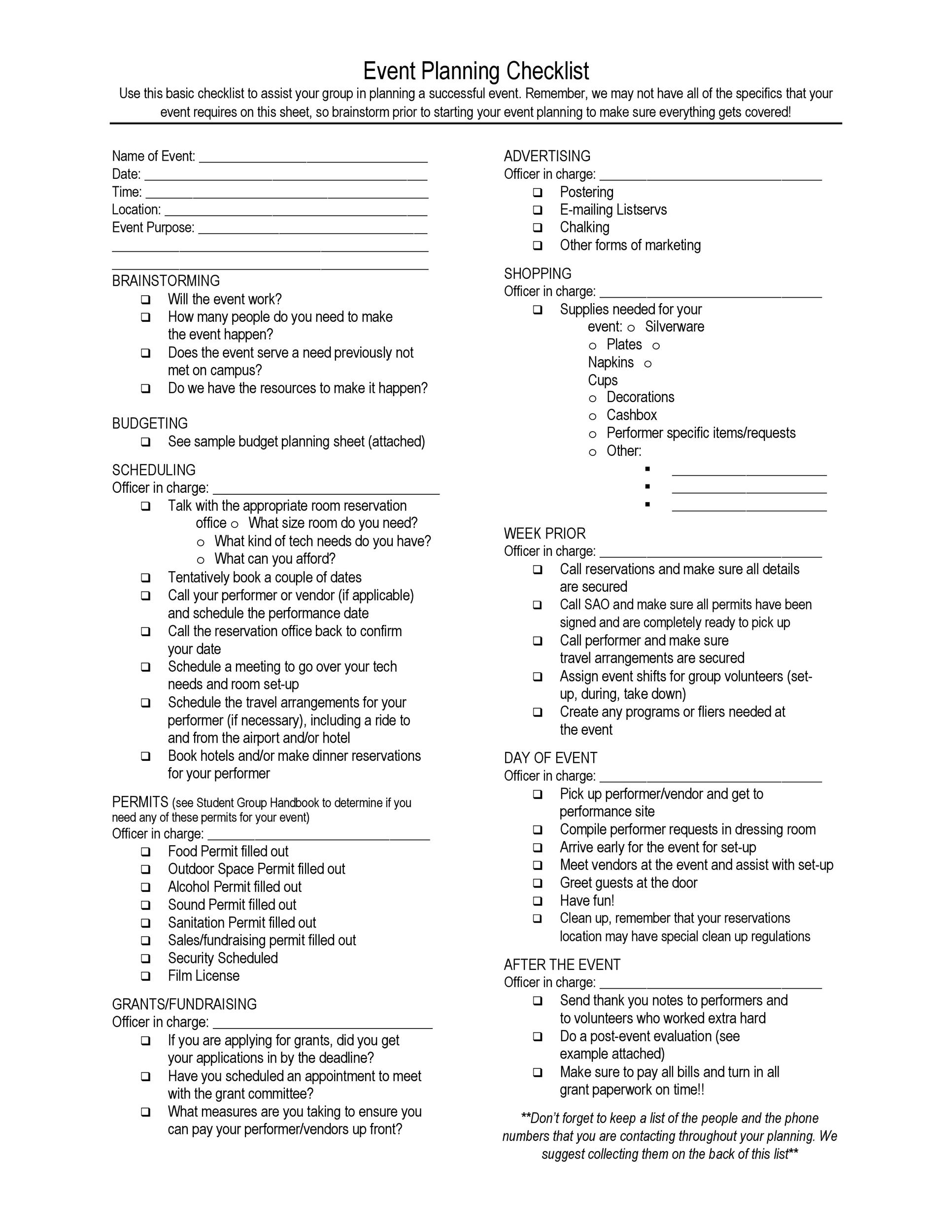 Corporate Event Planning Checklist Template | Calendar For