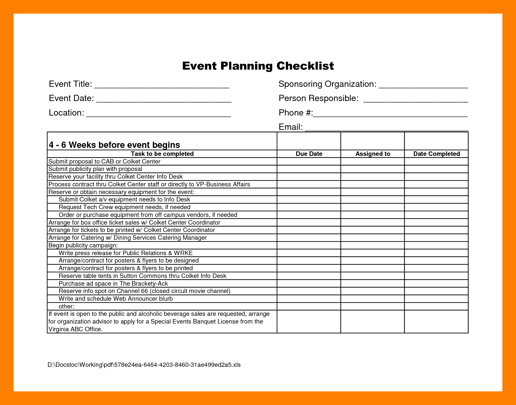 Corporate Event Planning Checklist Template | Calendar For