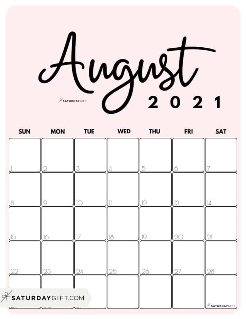 Cute (&amp; Free!) Printable August 2021 Calendar | Saturdaygift