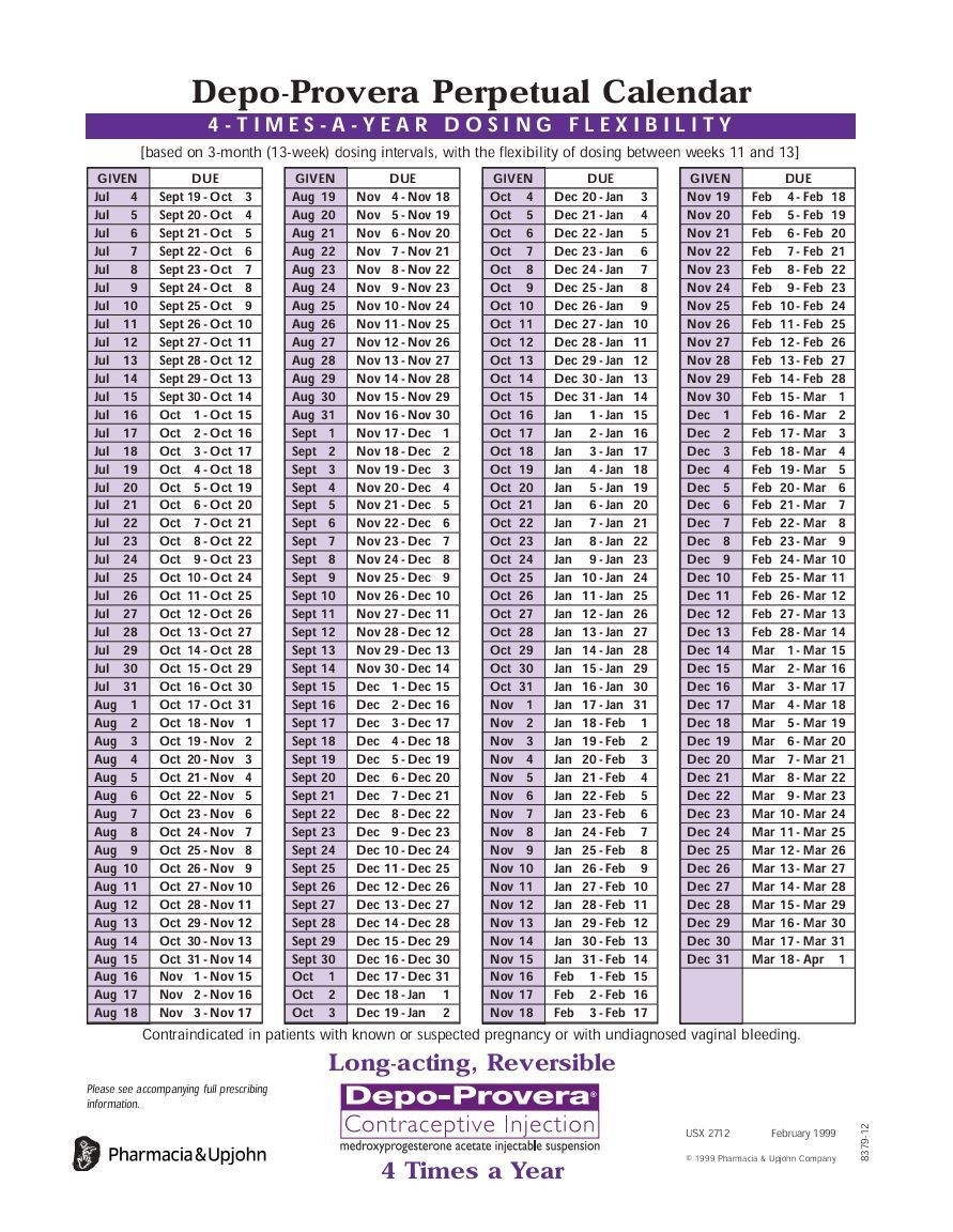 Depo Provera Calendar 2021 Calculator - Template Calendar