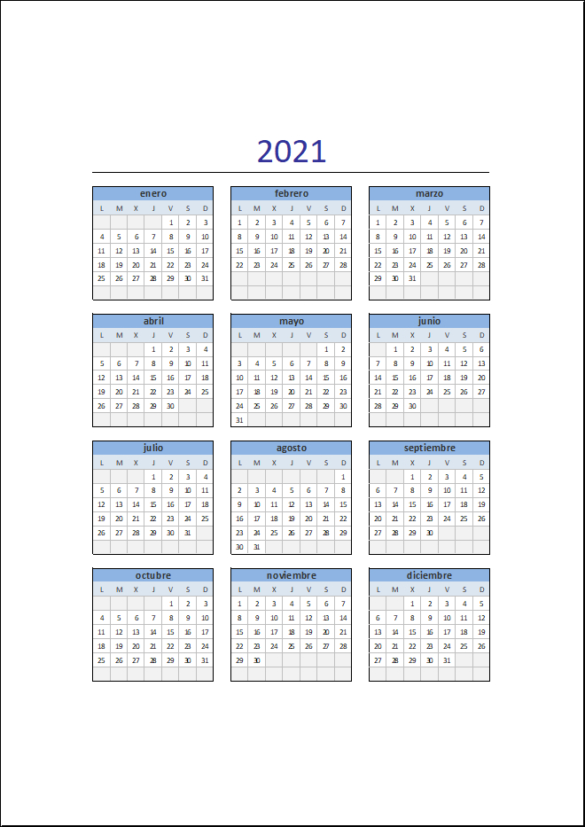 Descarga El Calendario 2021 En Excel • Excel Total